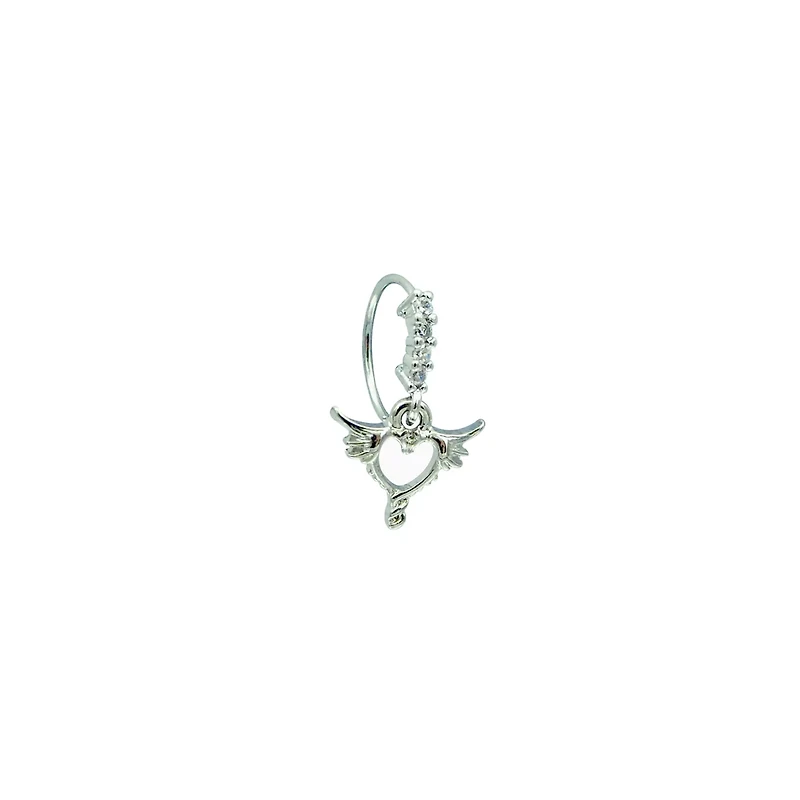 CZ Heart Wing Dangle Hoop Nose Ring - 20 Gauge