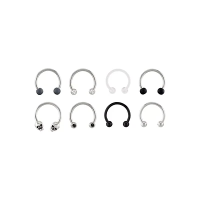 Multi-Pack Black CZ Skull Horseshoe Rings 8 Pack - 16 Gauge