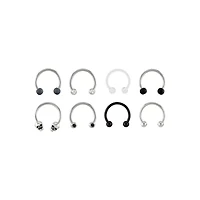 Multi-Pack Black CZ Skull Horseshoe Rings 8 Pack - 16 Gauge
