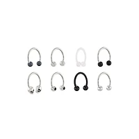 Multi-Pack Black CZ Skull Horseshoe Rings 8 Pack - 16 Gauge