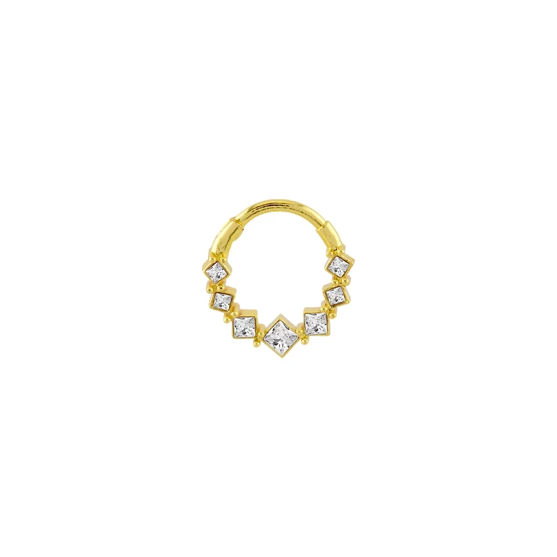 Gold-Plated CZ Diamond Hinged Septum Ring - 16 Gauge