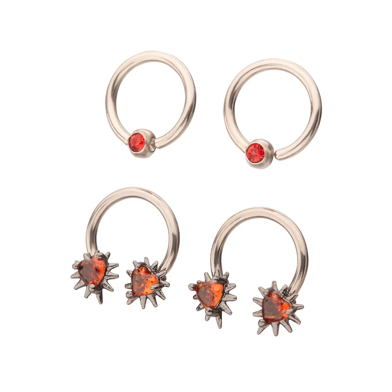 Multi-Pack Red and Black Bat Nose Pins Hoops 9 Pack - 20 Gauge