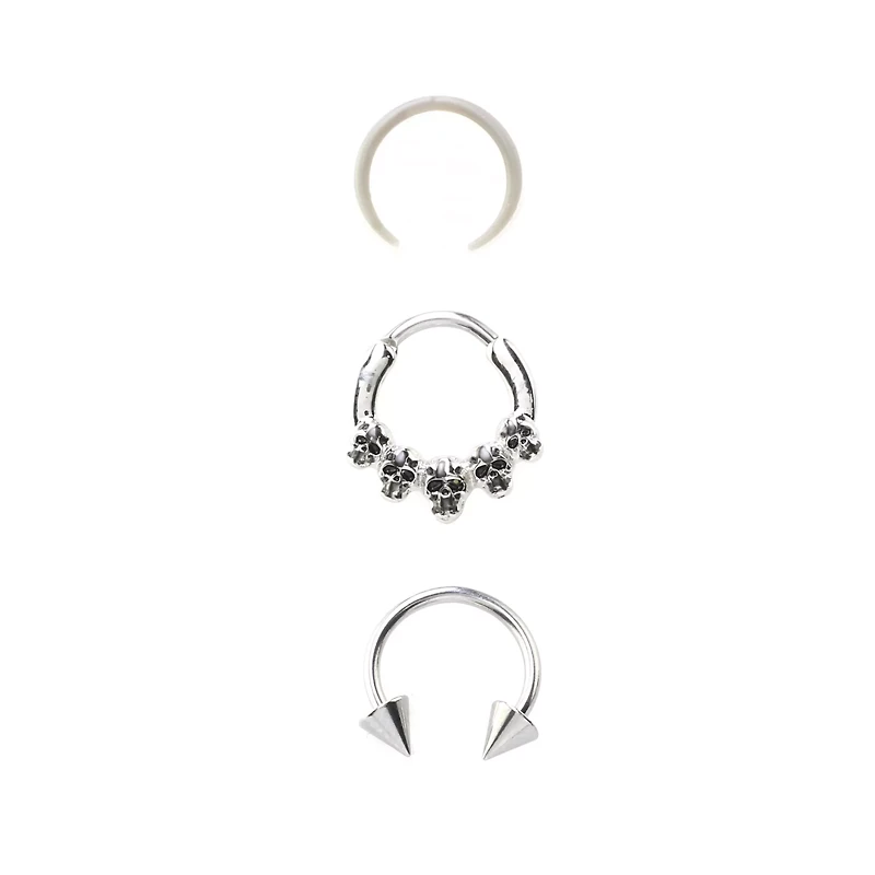 Multi-Pack Skull Hinge Nose Hoops 3 Pack - 16 Gauge