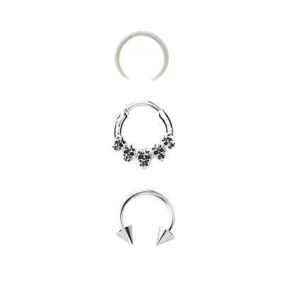 Multi-Pack Skull Hinge Nose Hoops 3 Pack - 16 Gauge
