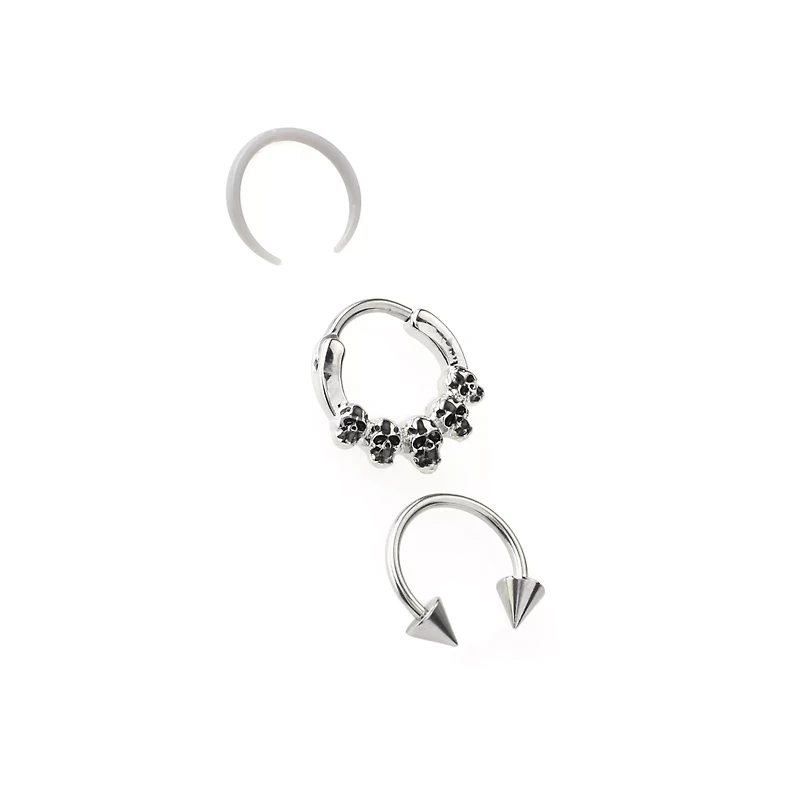 Multi-Pack Skull Hinge Nose Hoops 3 Pack - 16 Gauge