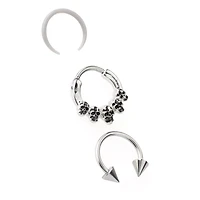Multi-Pack Skull Hinge Nose Hoops 3 Pack - 16 Gauge