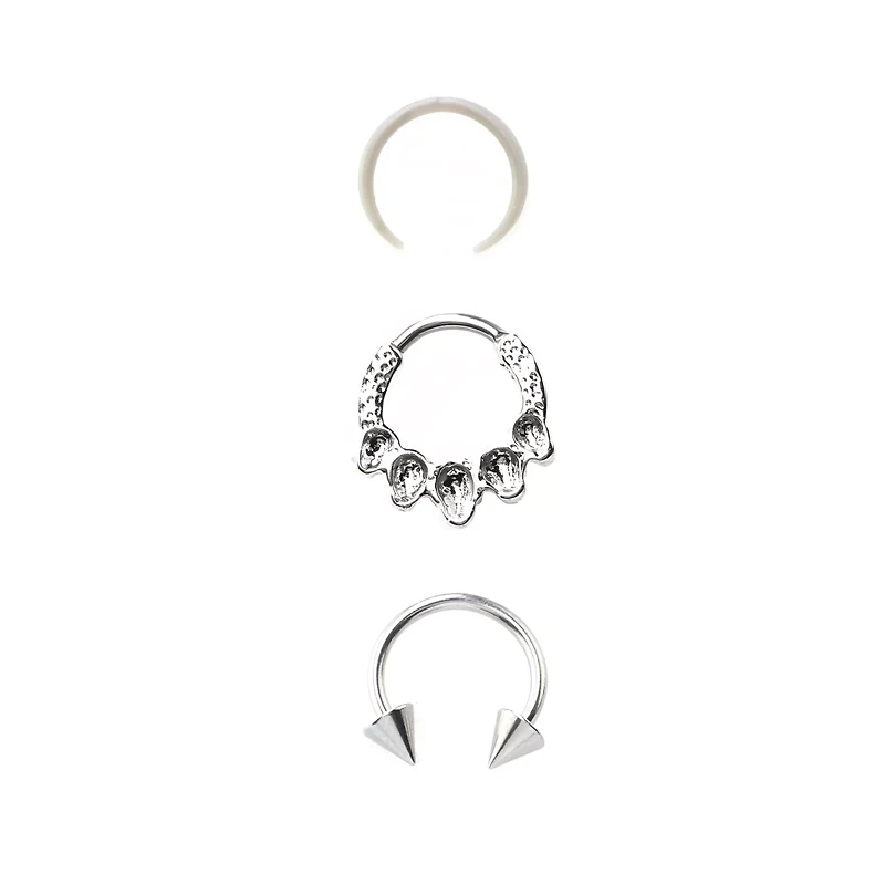 Multi-Pack Skull Hinge Nose Hoops 3 Pack - 16 Gauge