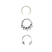 Multi-Pack Skull Hinge Nose Hoops 3 Pack - 16 Gauge