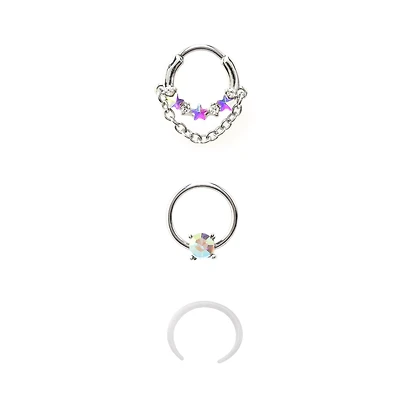 Multi-Pack Aurora Borealis Effect Nose Rings 3 Pack - 16 Gauge