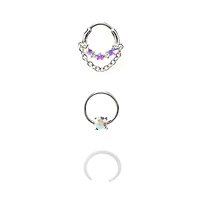 Multi-Pack Aurora Borealis Effect Nose Rings 3 Pack - 16 Gauge