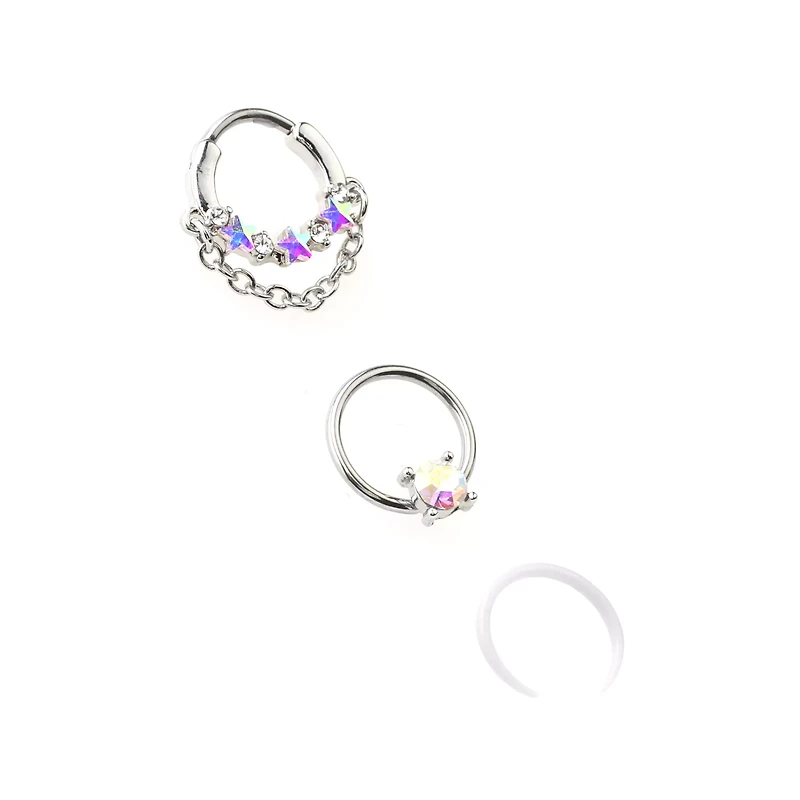 Multi-Pack Aurora Borealis Effect Nose Rings 3 Pack - 16 Gauge