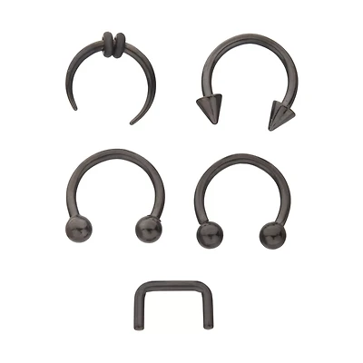 Multi-Pack Black Septum Nose Rings 5 Pack - 16 Gauge
