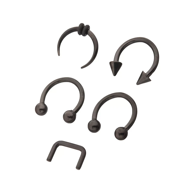 Multi-Pack Black Septum Nose Rings 5 Pack - 16 Gauge