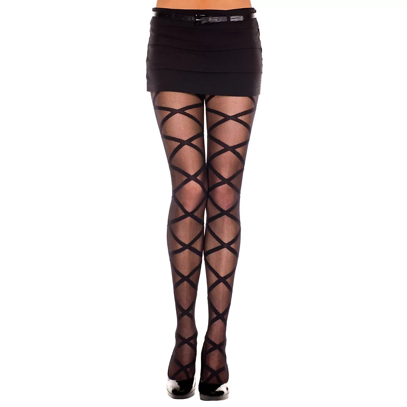 Black Criss Cross Sheer Tights