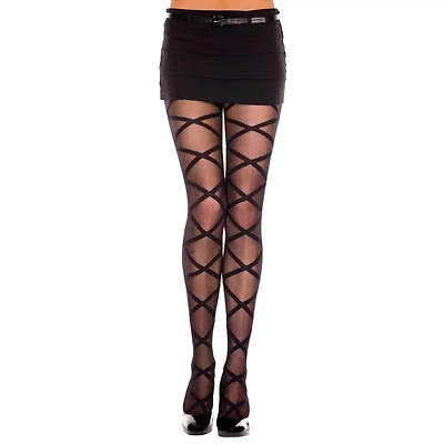 Black Criss Cross Sheer Tights
