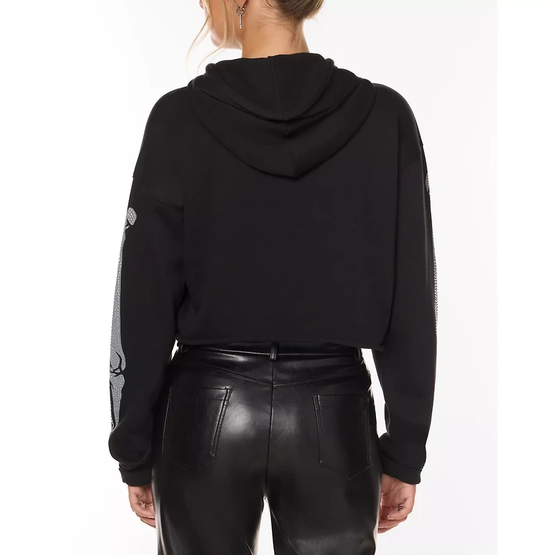 Rhinestone Skeleton Cropped Hoodie
