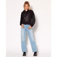 Black Playboy Rabbit Rhinestone Crop Top Hoodie