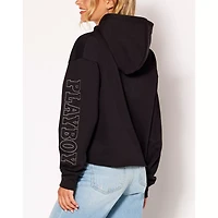 Black Playboy Rabbit Rhinestone Crop Top Hoodie