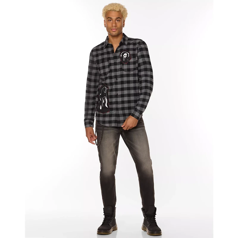 Black and Grey Ghost Face Flannel Shirt