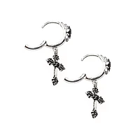 CZ Black Cross Dangle Huggie Hoop Earrings