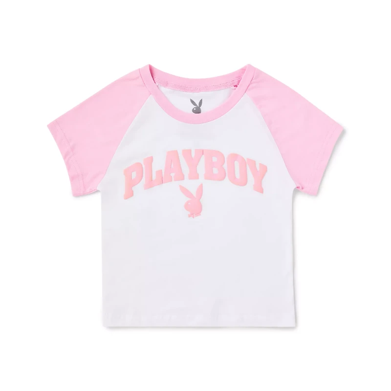Pink and White Playboy Raglan Baby T Shirt