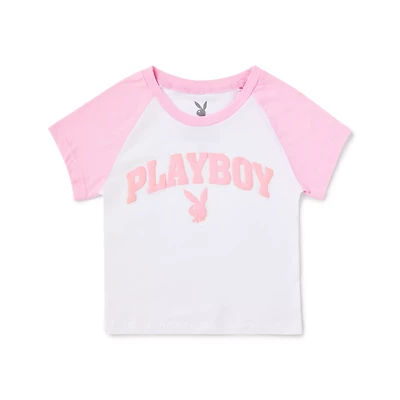 Pink and White Playboy Raglan Baby T Shirt