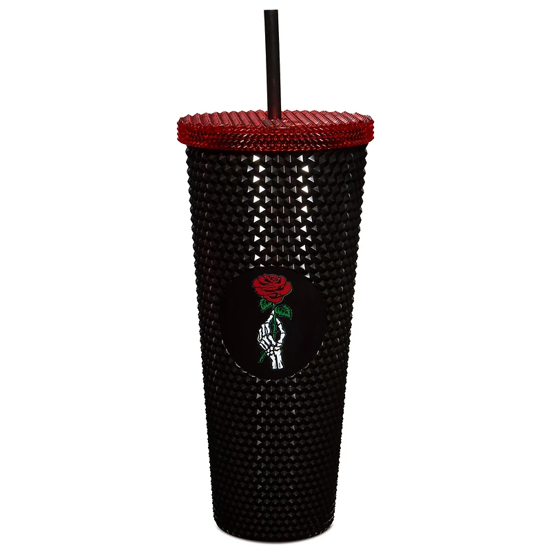 Black Rose Skeleton Textured Cup with Straw - 20 oz.