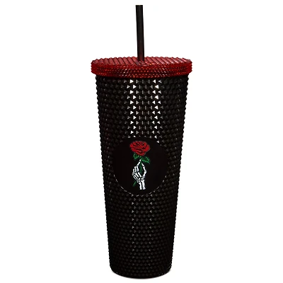 Black Rose Skeleton Textured Cup with Straw - 20 oz.
