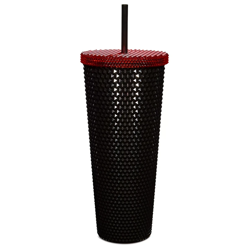 Black Rose Skeleton Textured Cup with Straw - 20 oz.