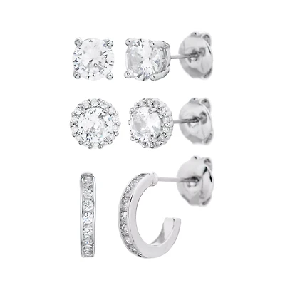 Multi-Pack CZ Studs and Hoop Earrings - 3 Pair
