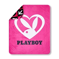 Playboy Bunny Pink Heart Reversible Fleece Blanket