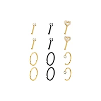 Multi-Pack Goldtone and Black Heart Nose Pins and Hoops 12 Pack - 20 Gauge