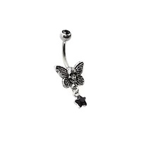 CZ Skeleton Moth Dangle Belly Ring - 14 Gauge