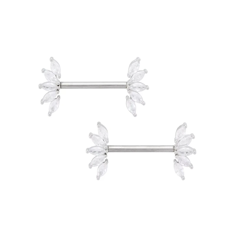 CZ Marquise Gem Nipple Barbells - 14 Gauge