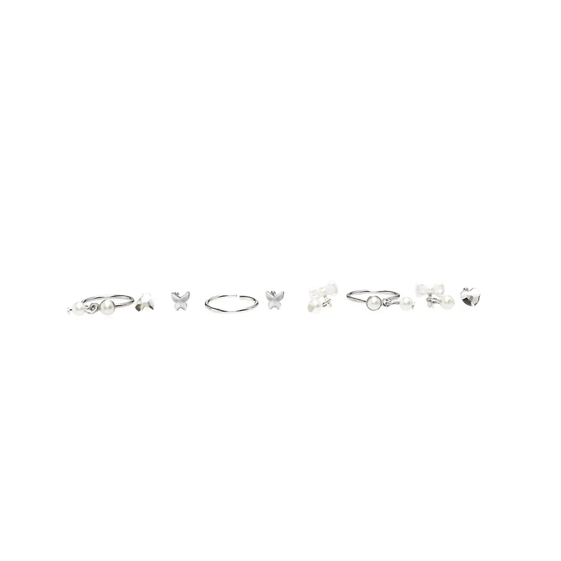 Multi-Pack Pearl Pin Nose Rings and Hoop Nose Rings 9 Pack - 20 Gauge