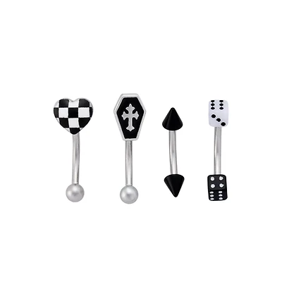 Multi-Pack Coffin and Dice Curved Barbells 4 Pack - 16 Gauge