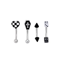 Multi-Pack Coffin and Dice Curved Barbells 4 Pack - 16 Gauge