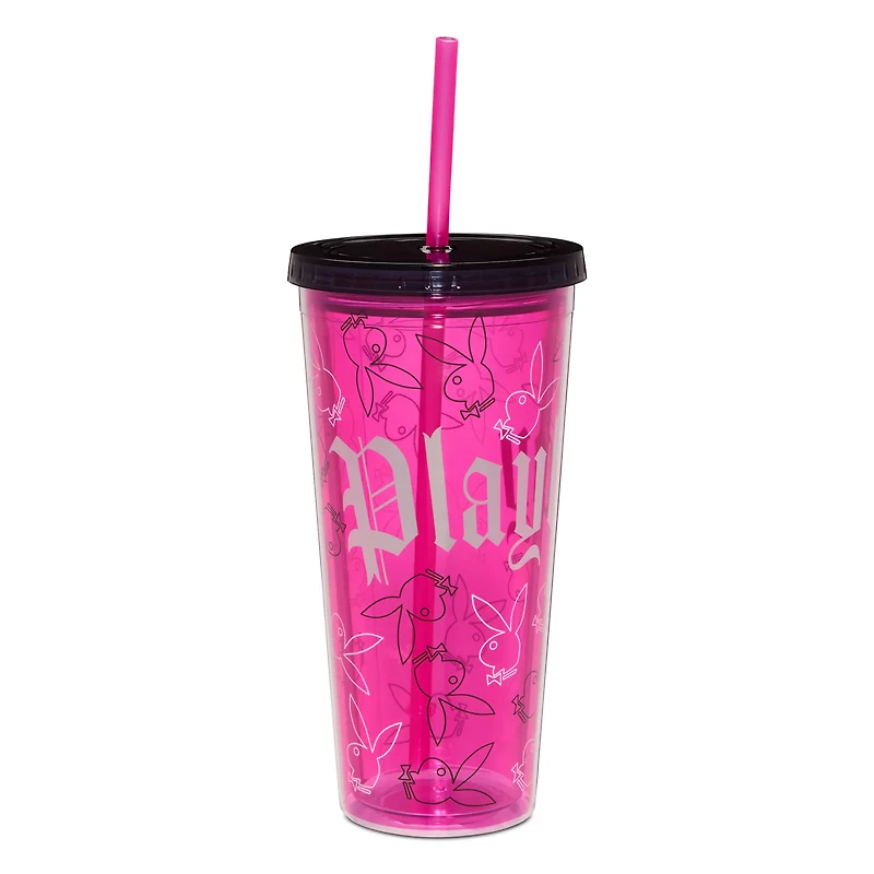 Playboy Bunny Gothic Print Cup with Straw - 20 oz.