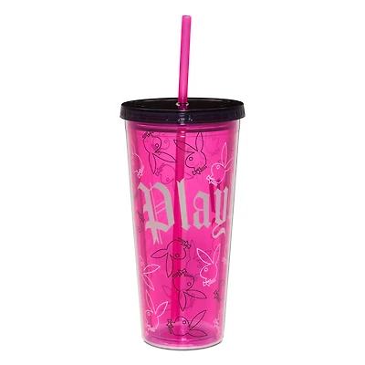 Playboy Bunny Gothic Print Cup with Straw - 20 oz.