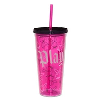 Playboy Bunny Gothic Print Cup with Straw - 20 oz.