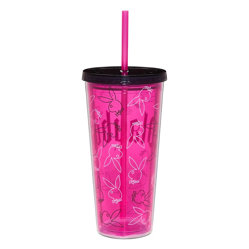 Playboy Bunny Gothic Print Cup with Straw - 20 oz.