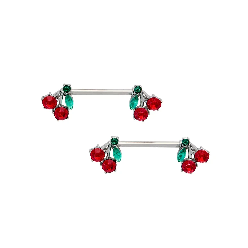 CZ Silverplated Cherry Nipple Barbells - 14 Gauge