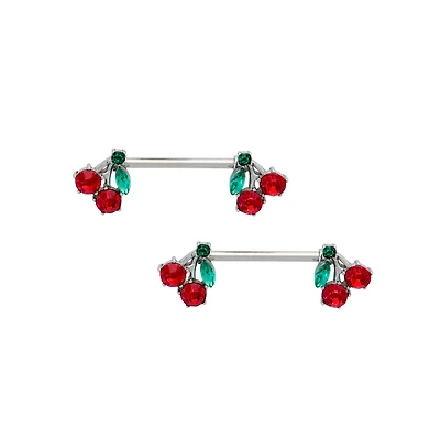 CZ Silverplated Cherry Nipple Barbells - 14 Gauge