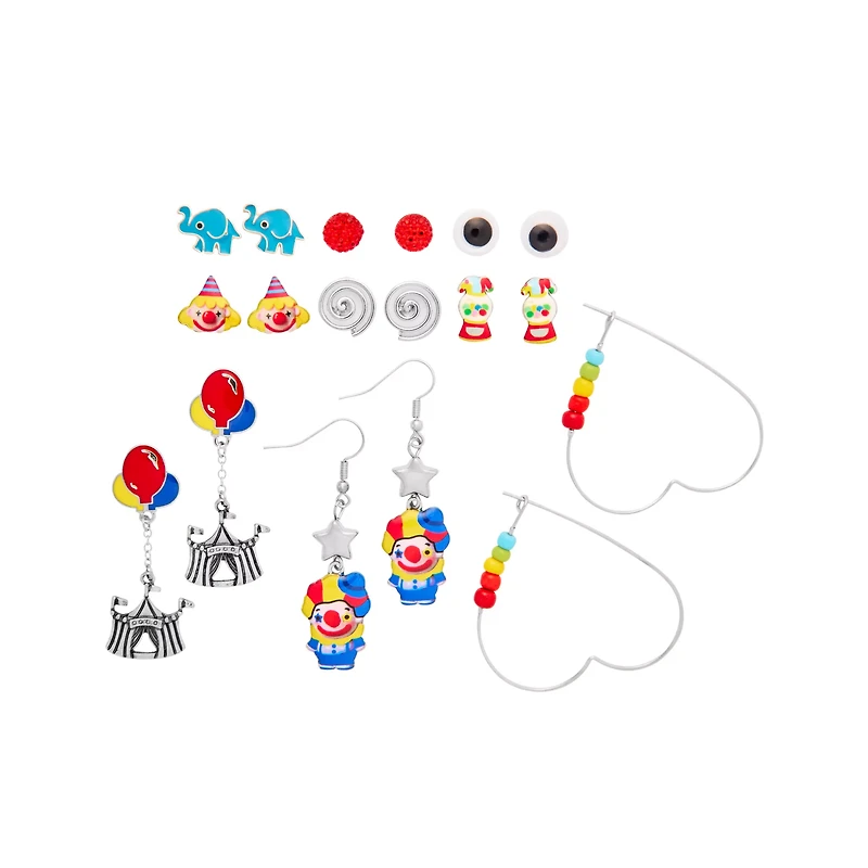 Multi-Pack Clown Heart Tent Earrings - 9 Pair