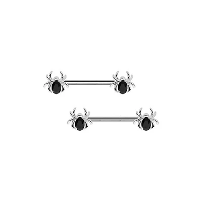 Black CZ Spider Nipple Barbells - 14 Gauge
