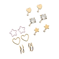 Multi-Pack Goldtone Heart Star Pin and Hoop Nose Rings 12 Pack - 20 Gauge