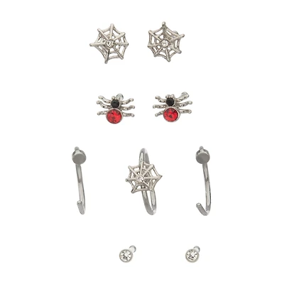 Multi-Pack CZ Spider and Spider Web Hoop and Pin Nose Rings 9 Pack - 20 Gauge