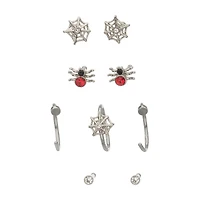Multi-Pack CZ Spider and Spider Web Hoop and Pin Nose Rings 9 Pack - 20 Gauge