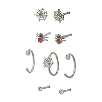 Multi-Pack CZ Spider and Spider Web Hoop and Pin Nose Rings 9 Pack - 20 Gauge