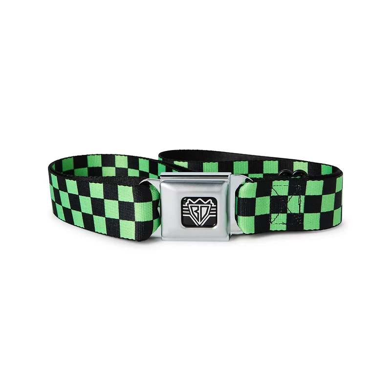 Buckle-Down Neon Green and Black Checkered Seatbelt Belt